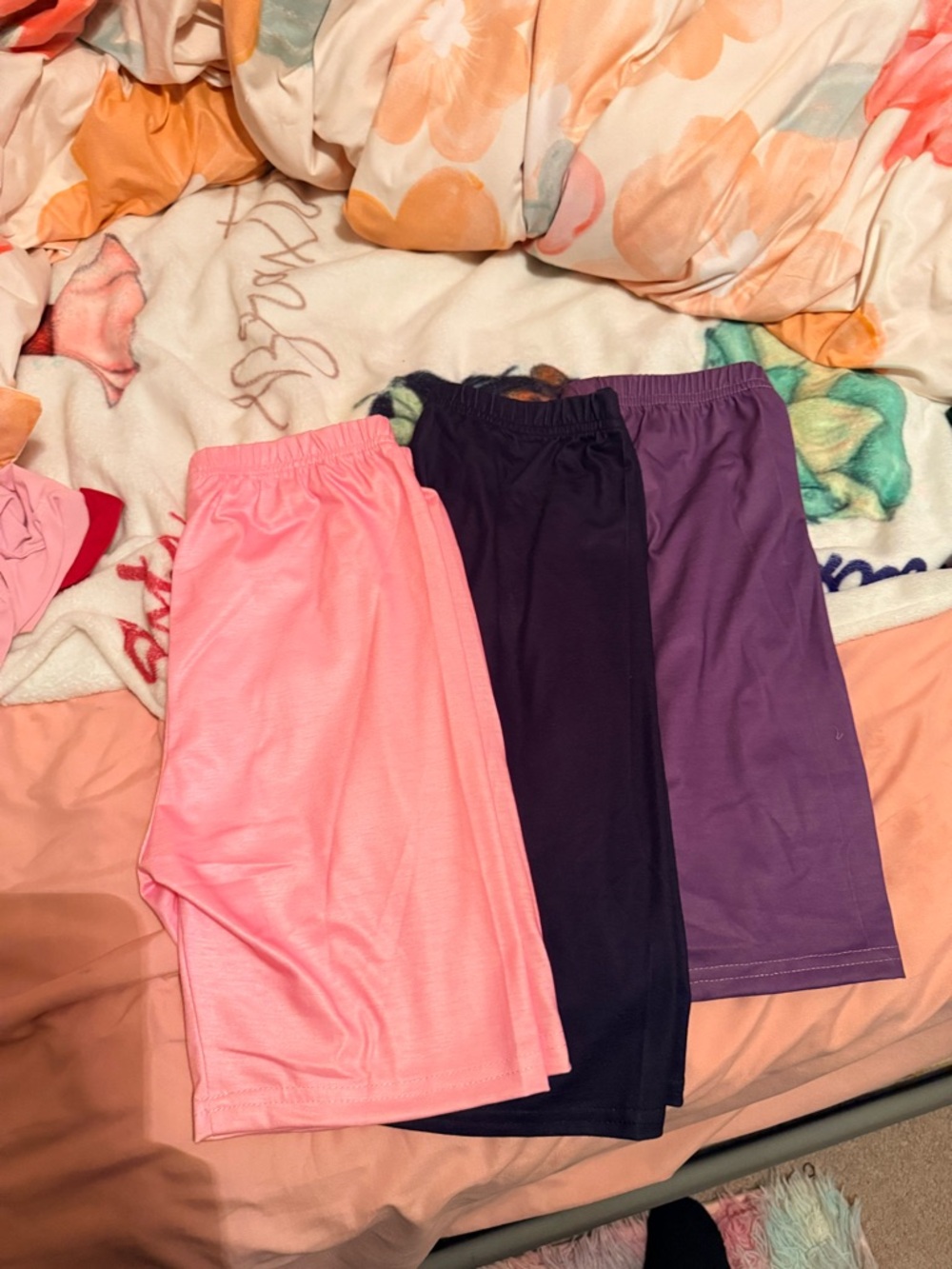 SHEIN Kids Biker Shorts Trio in Pink, Black, Purple